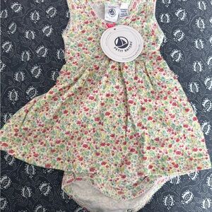Petit Bateau Floral Baby Dress Bodysuit in Pink, Green, Yellow